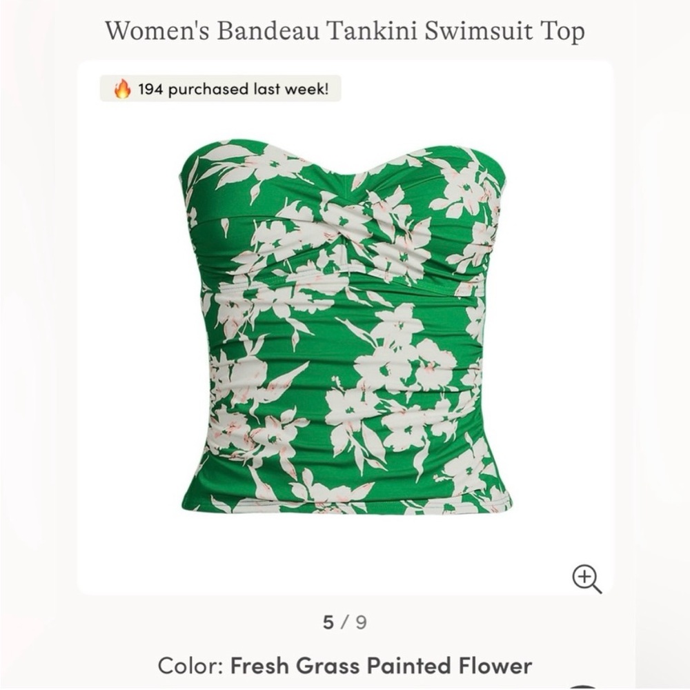 Lands' End Green Swim Tankini Top NWT